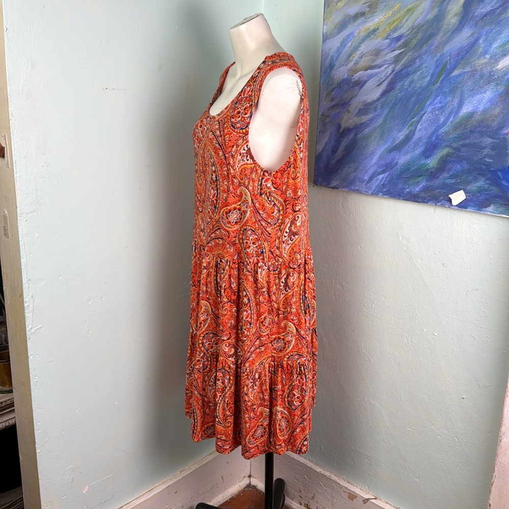 PLUS SIZE Sigrid Olsen Summer Paisley stetch dress sleeveless ruffle tiered 1X - Picture 4 of 10